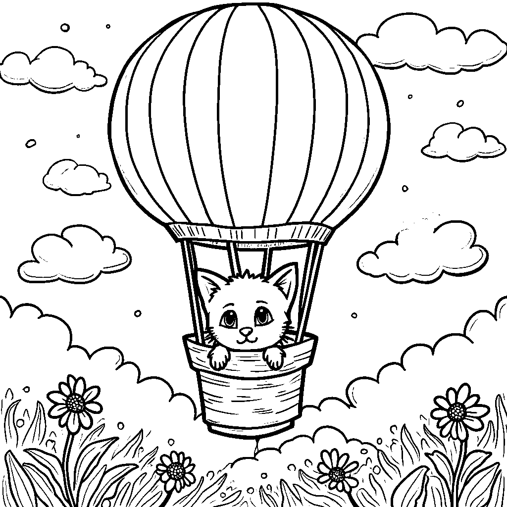 Kitten in a hot air balloon