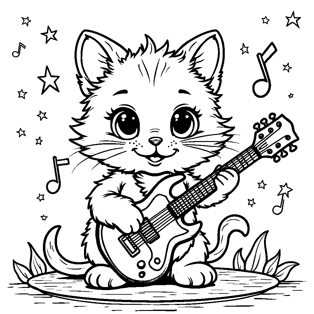 Kitten playing the guitar