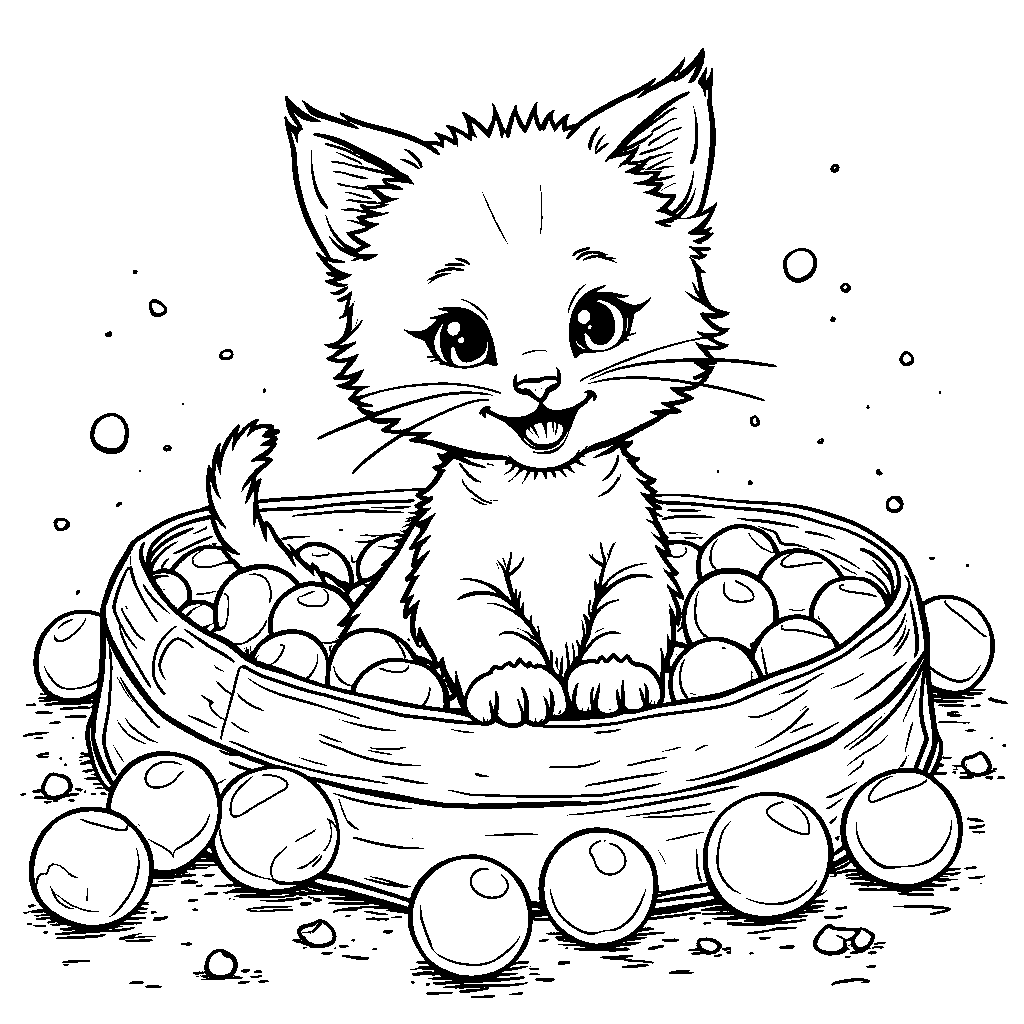 Kitten playing with a ball pit