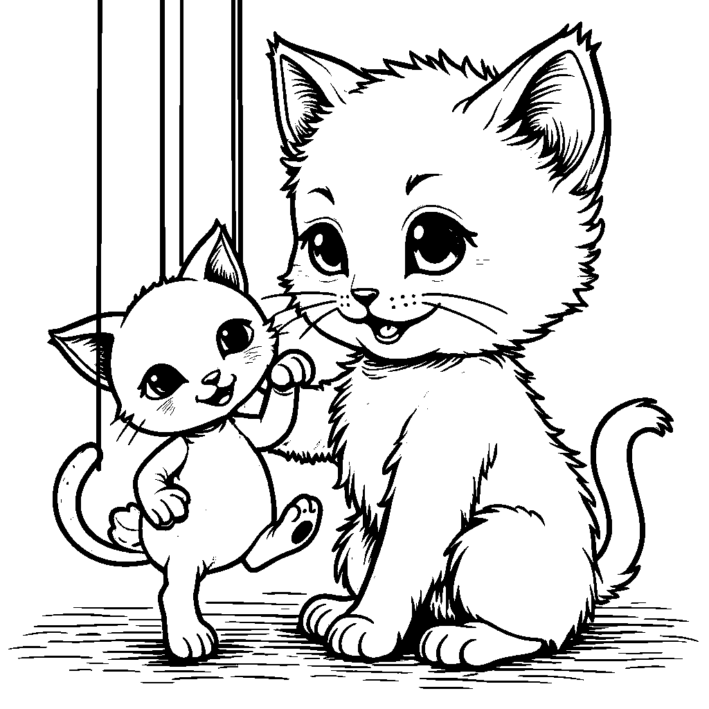 Kitten playing with a marionette