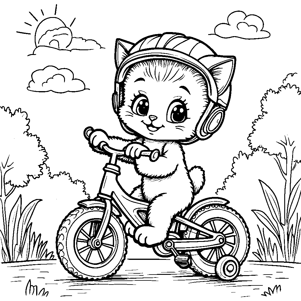 Kitten riding a bike