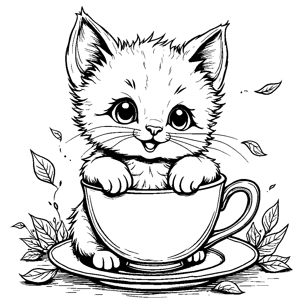 Kitten sitting in a teacup