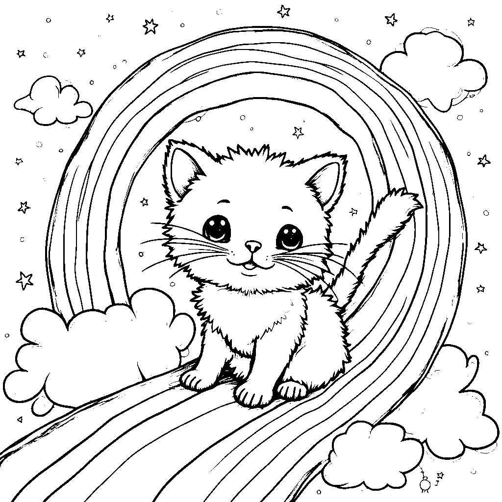 kitten sliding down a rainbow