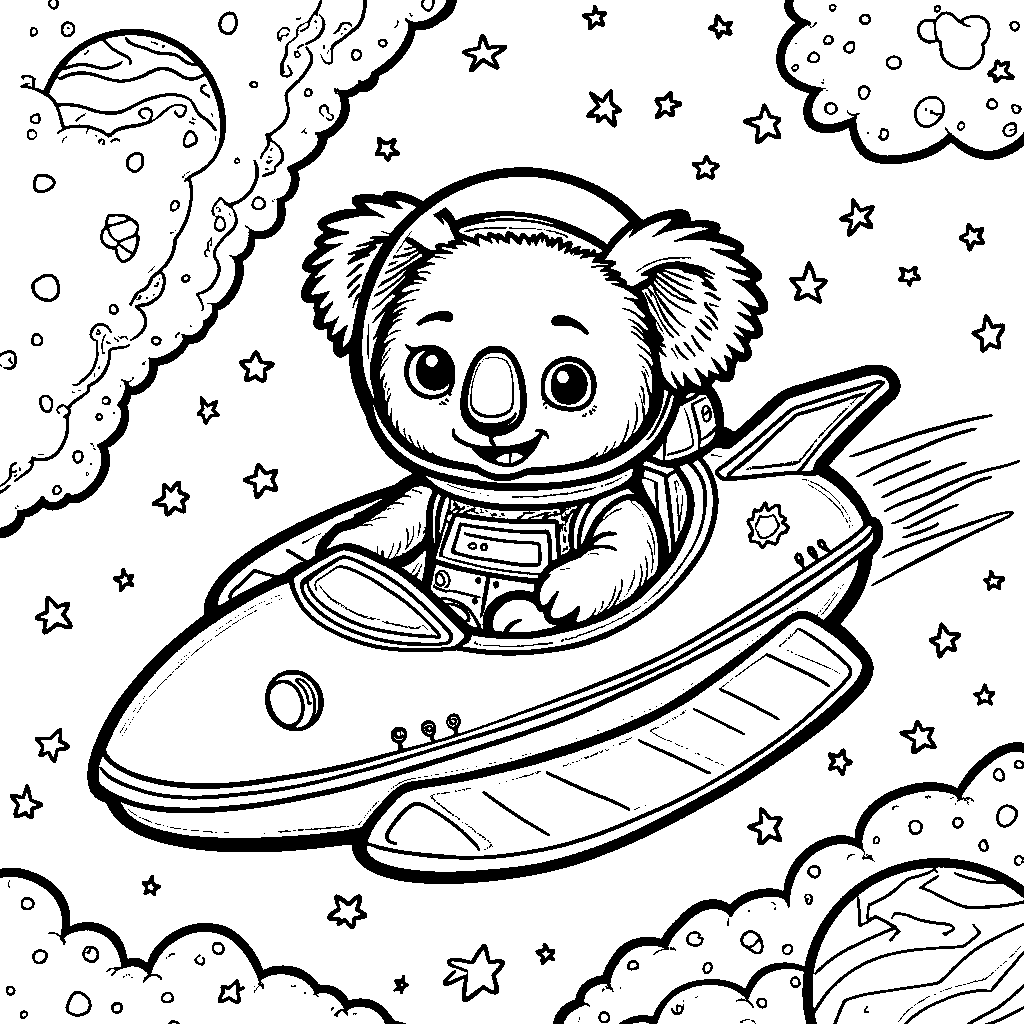 A koala in a spaceship flying through the galaxy