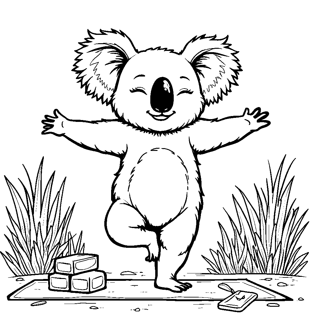 A koala standing on one leg like a yoga master