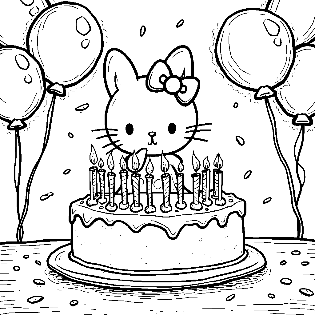 Kuromi blowing out candles on a birthday cake