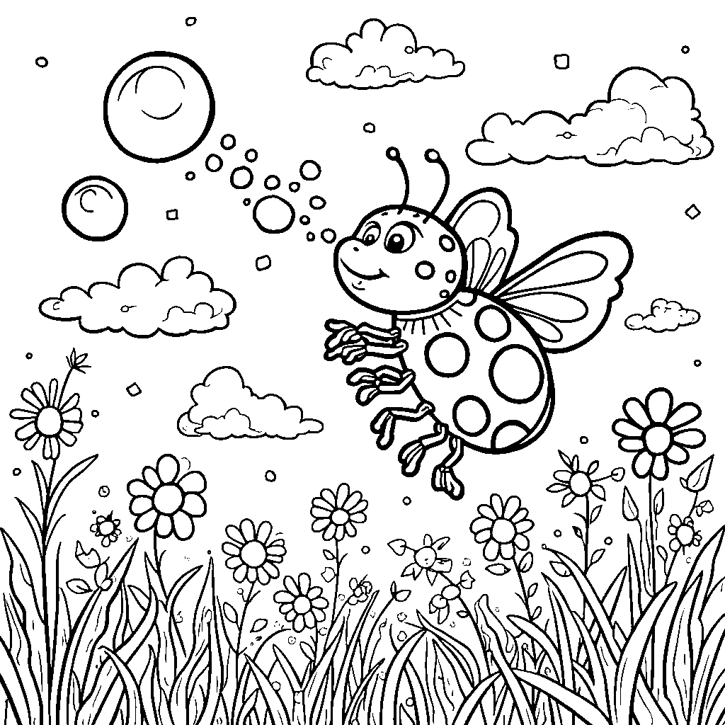 Ladybug blowing bubbles in the air