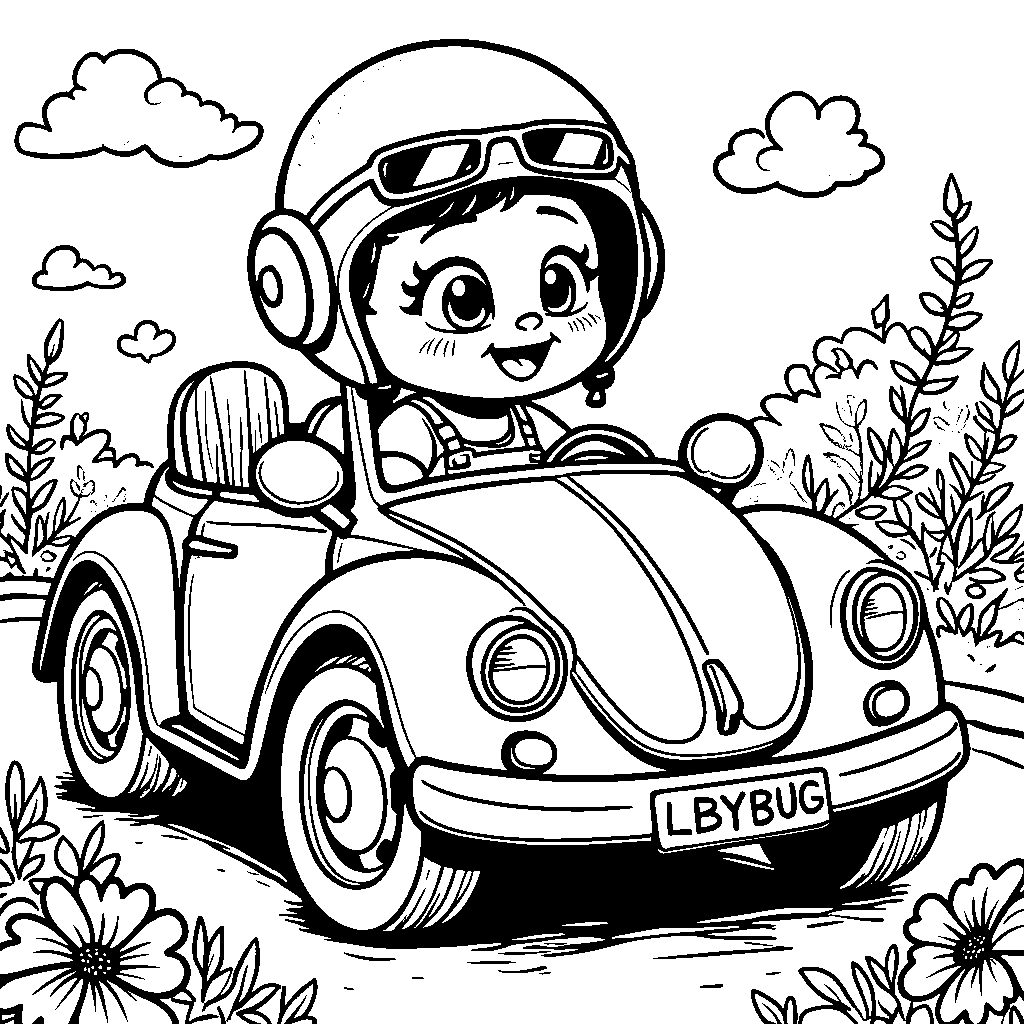 Ladybug driving a tiny car