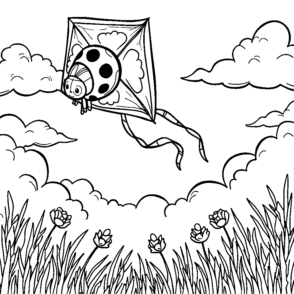 Ladybug flying a kite in the sky