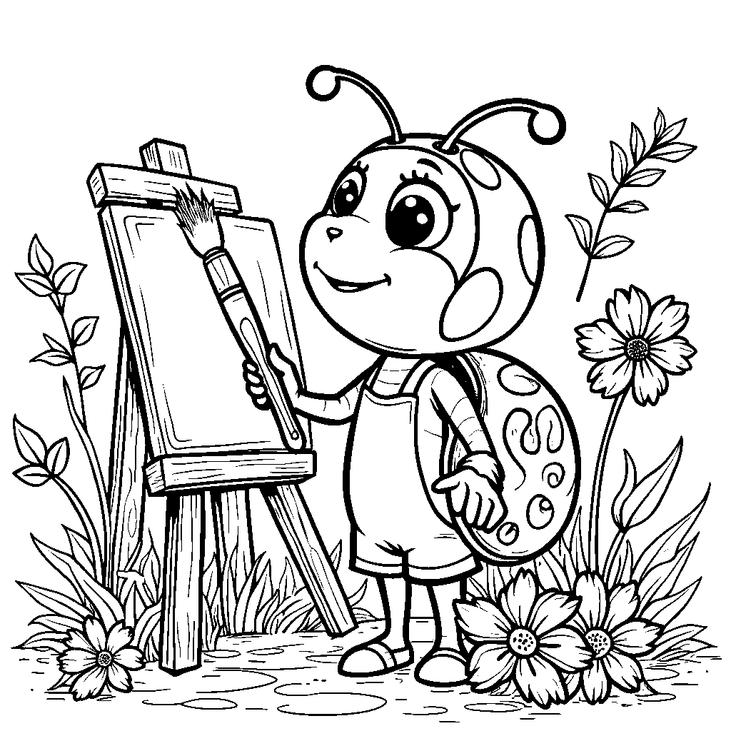 Ladybug holding a paintbrush and palette