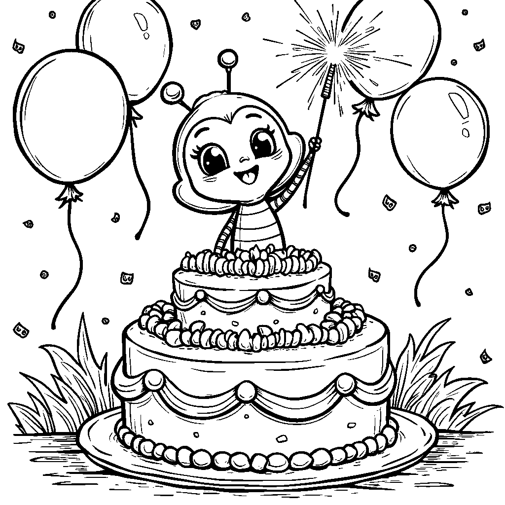 Ladybug holding a sparkler on a birthday cake