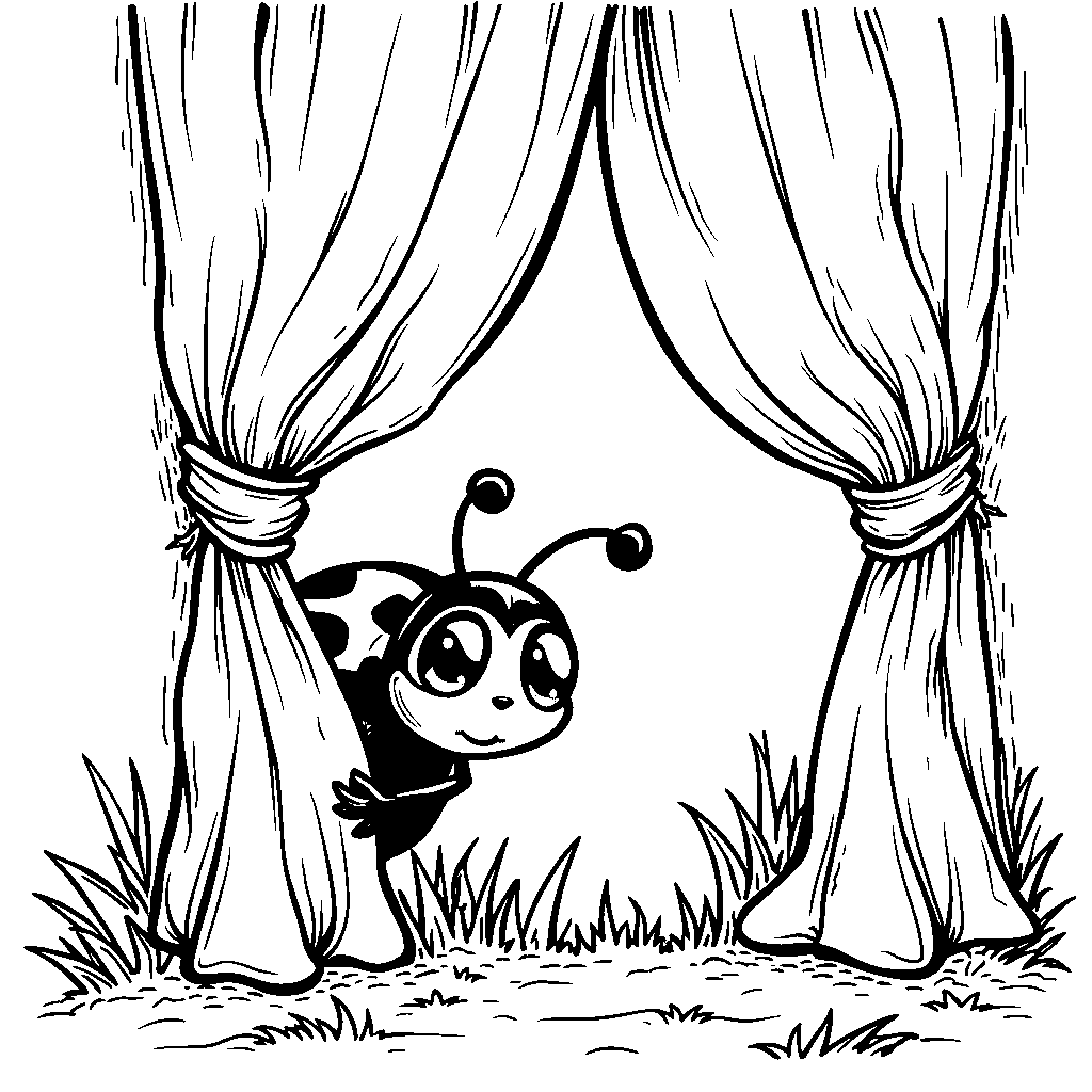 Ladybug peeking out from behind a curtain