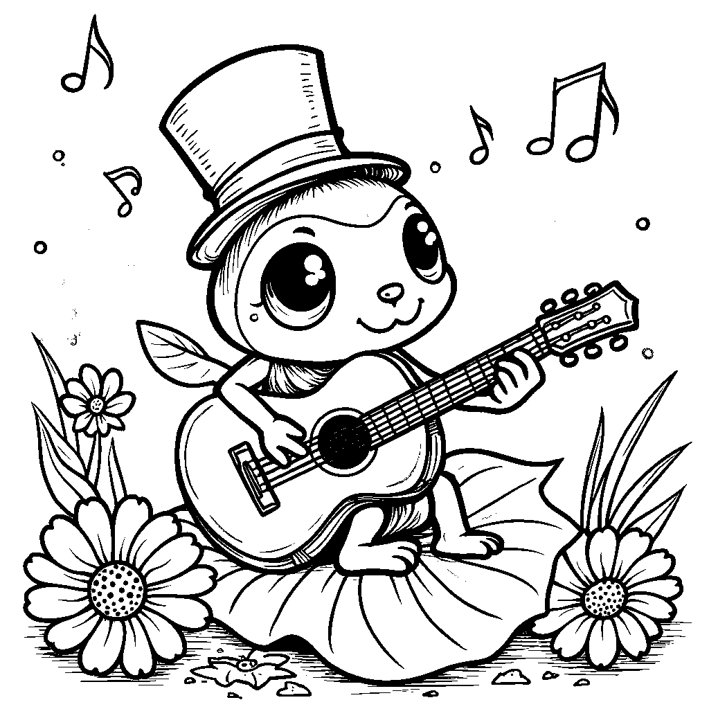 Ladybug playing a tiny guitar