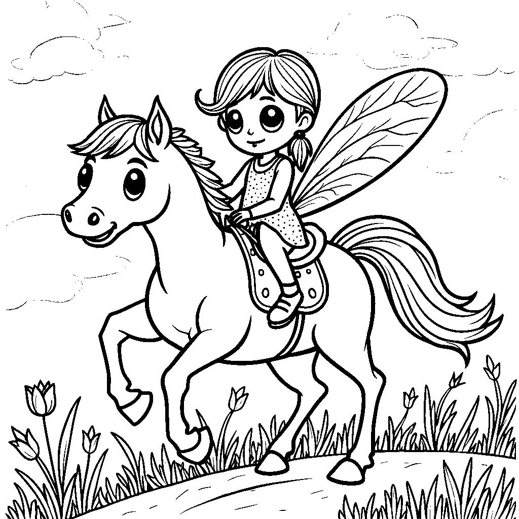 Ladybug riding a dragonfly like a horse