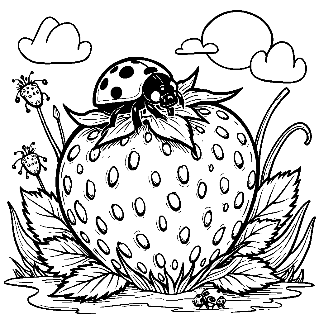 Ladybug sitting on a giant strawberry