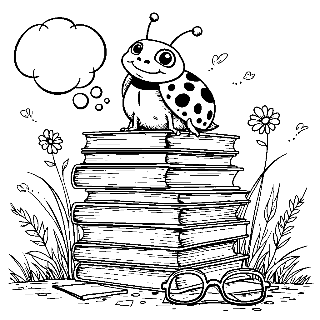 Ladybug sitting on a pile of books