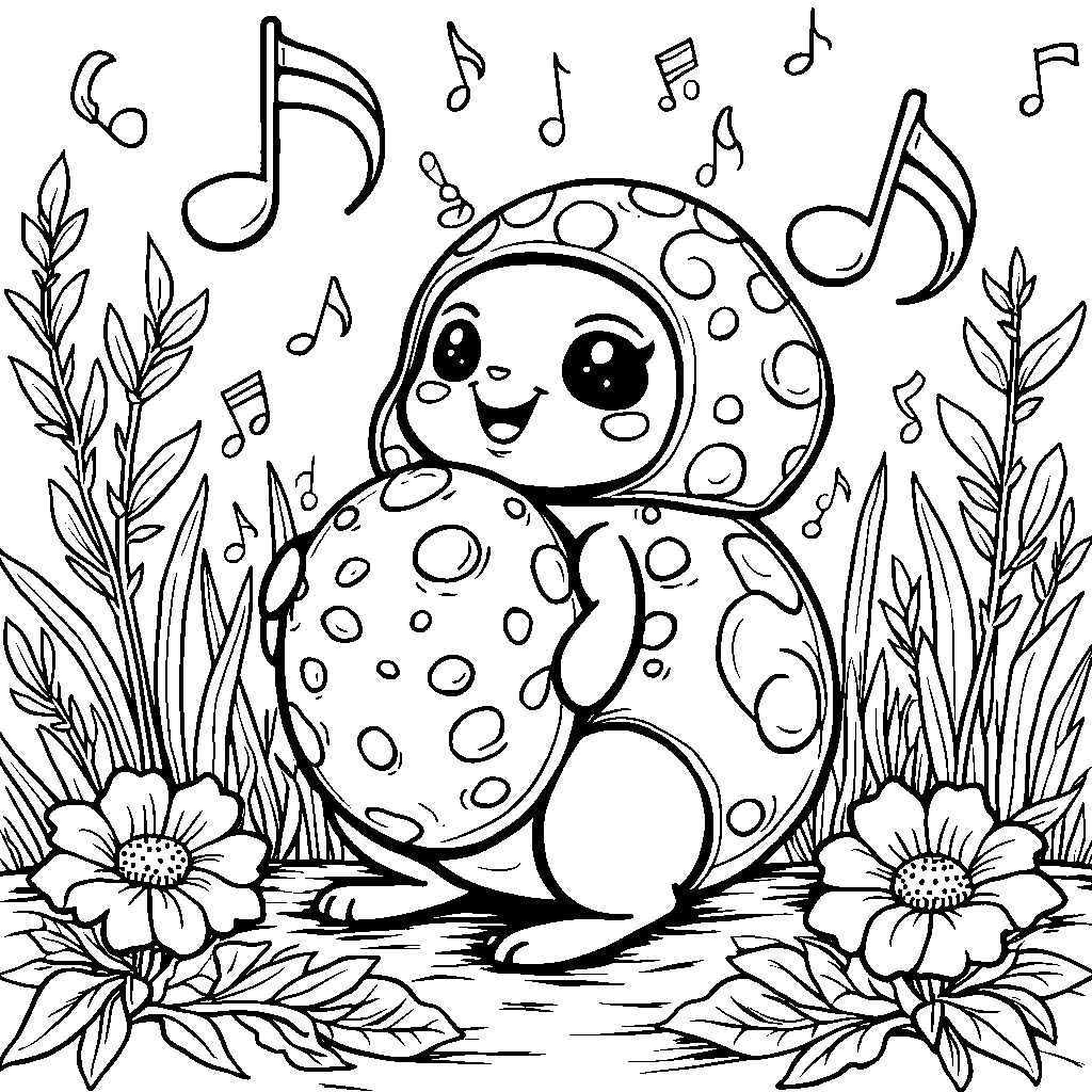 Ladybug surrounded by musical notes