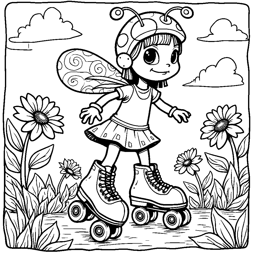 Ladybug wearing roller skates