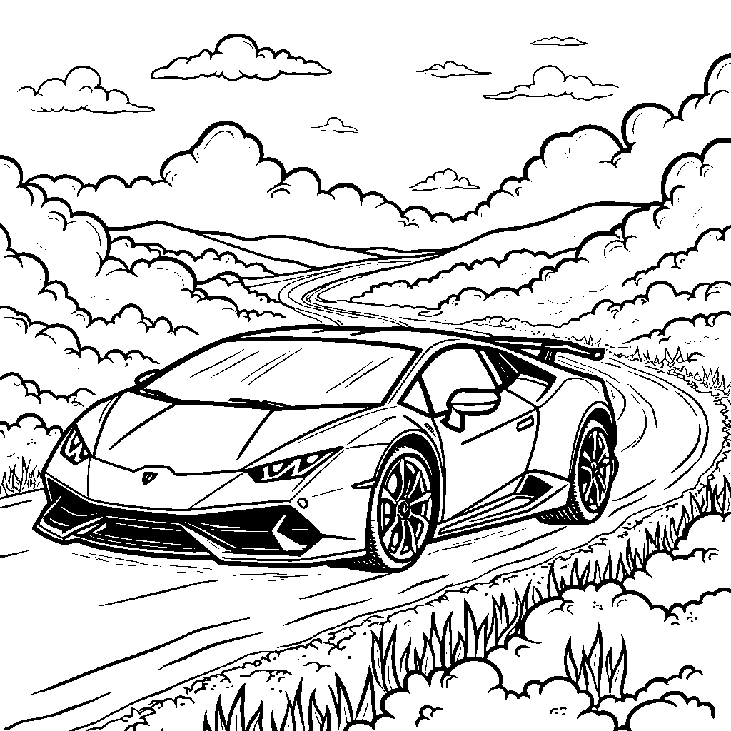 Lamborghini driving on a road made of clouds