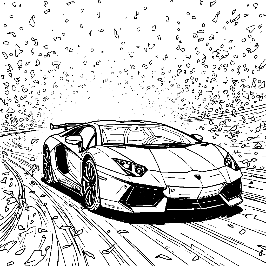 Lamborghini driving on a road made of confetti