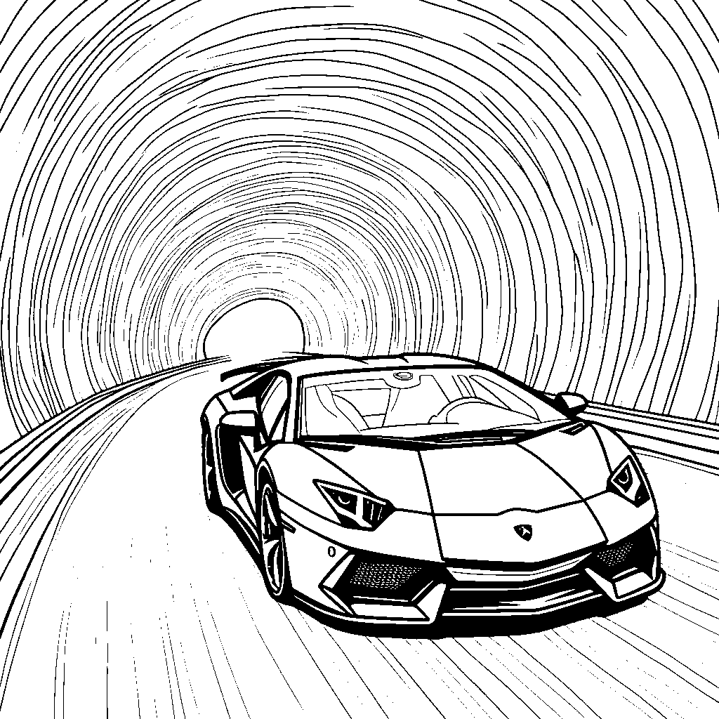 Lamborghini driving through a tunnel made of rainbows