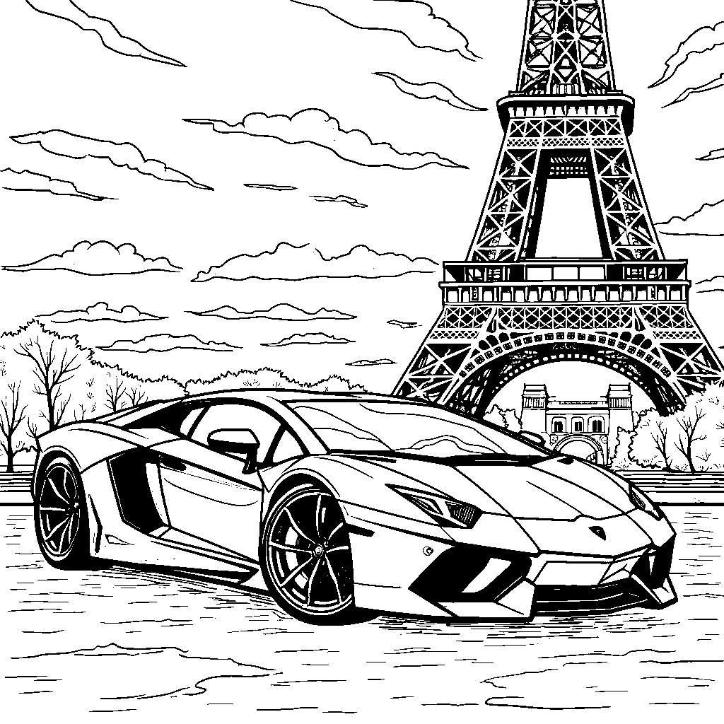 Lamborghini parked in front of the Eiffel Tower