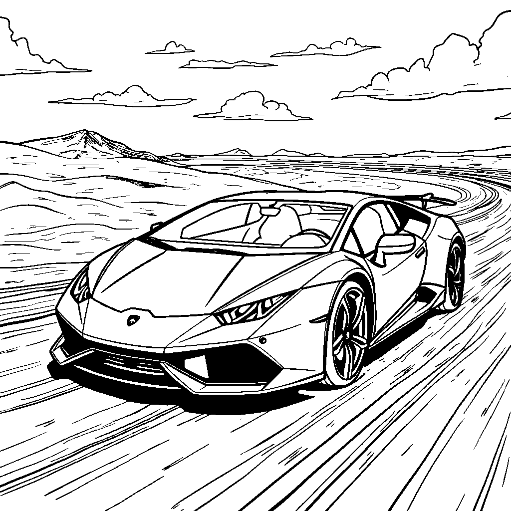 Lamborghini speeding through a desert highway