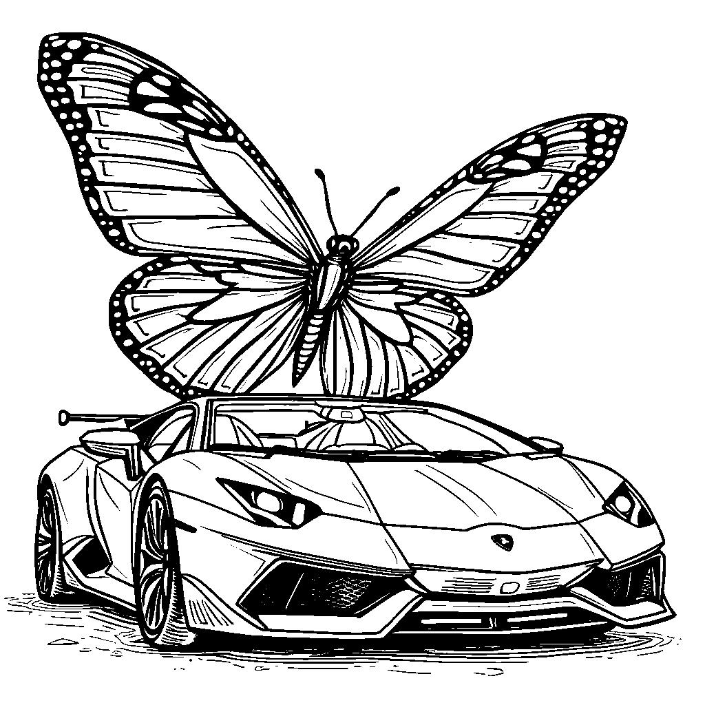 Lamborghini with a giant butterfly on its hood