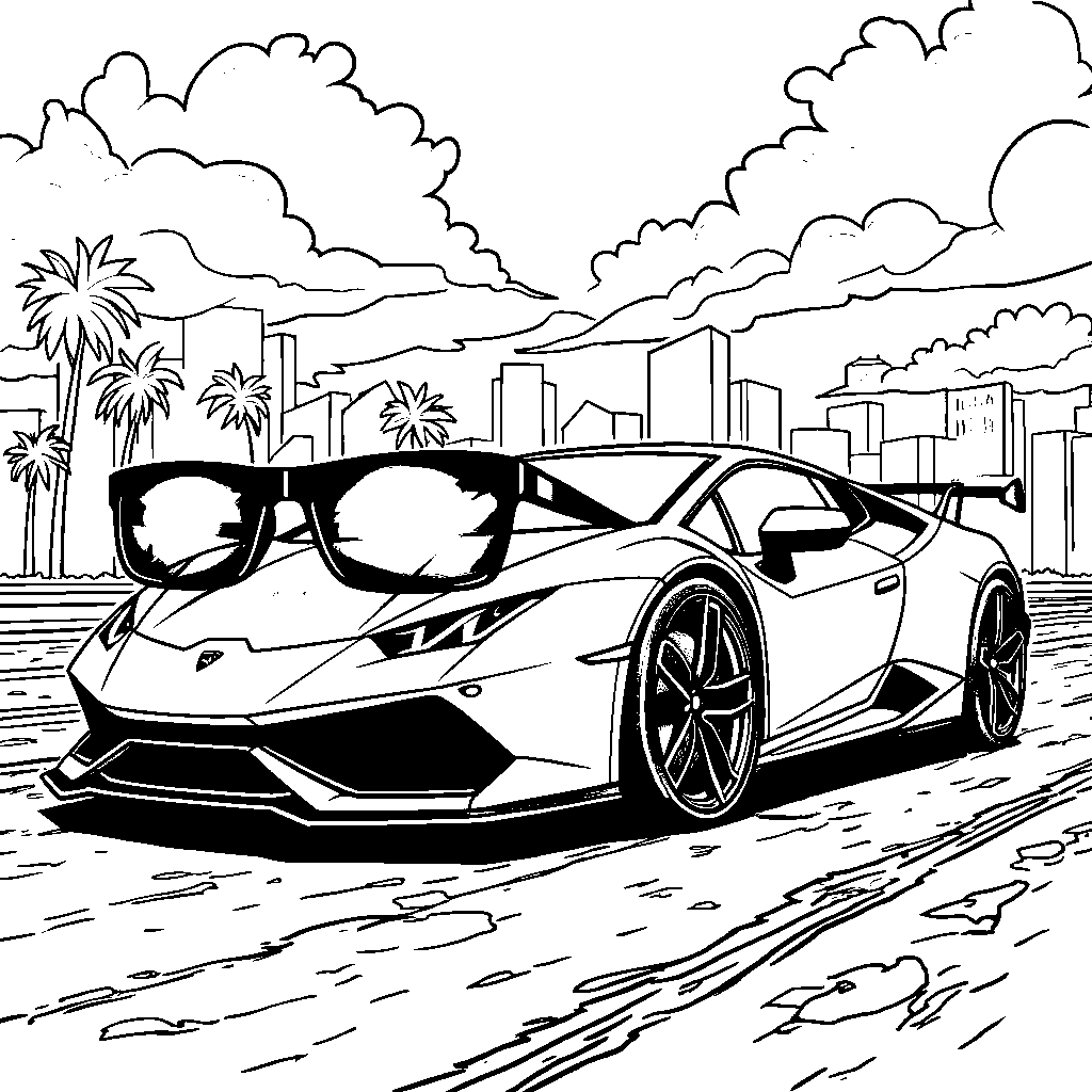 Lamborghini with a giant pair of sunglasses