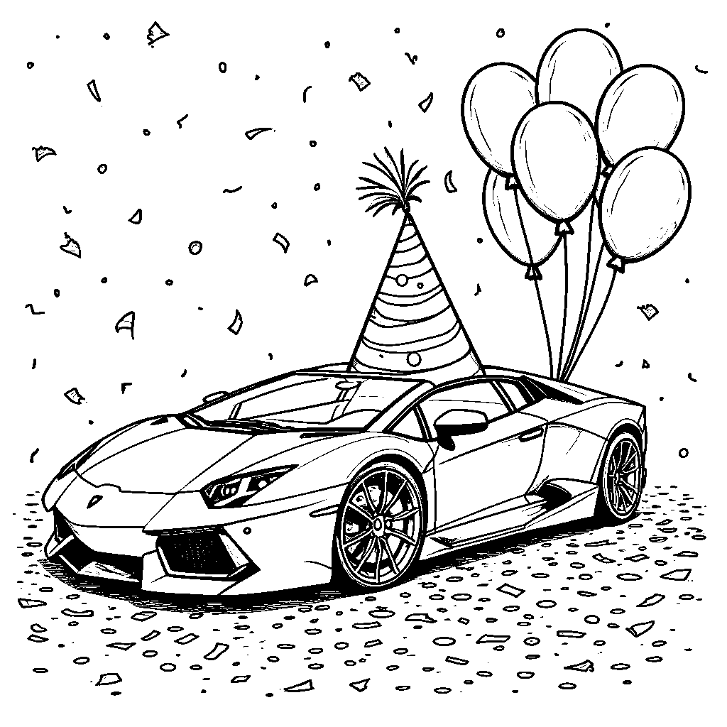 Lamborghini with a giant party hat on its roof