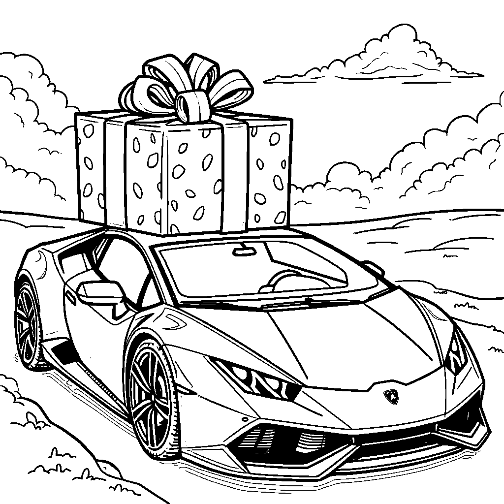 Lamborghini with a giant present on its hood