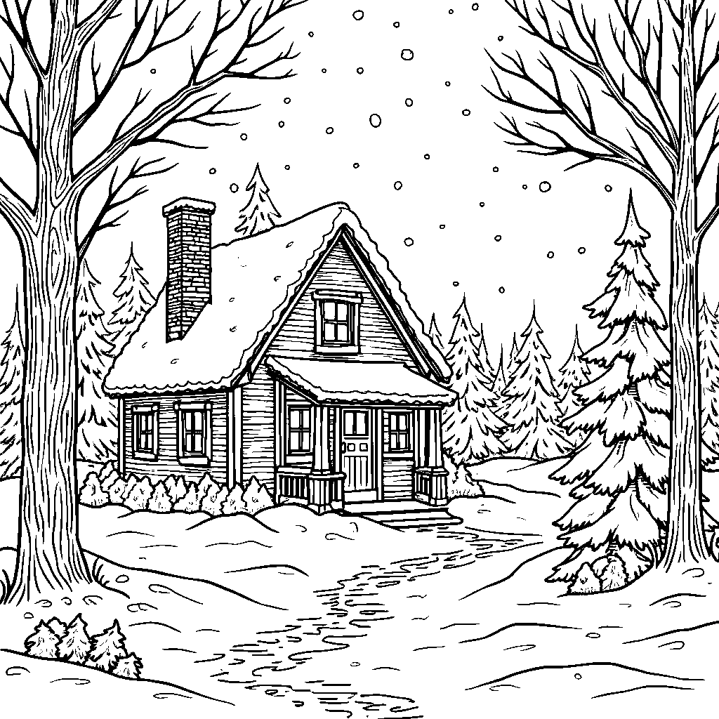 A cozy little cottage nestled in a snowy winter wonderland