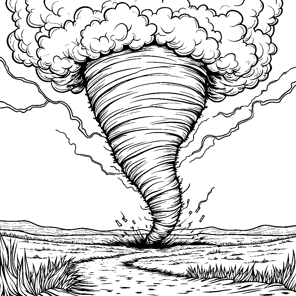 A dramatic tornado sweeping across the open plains