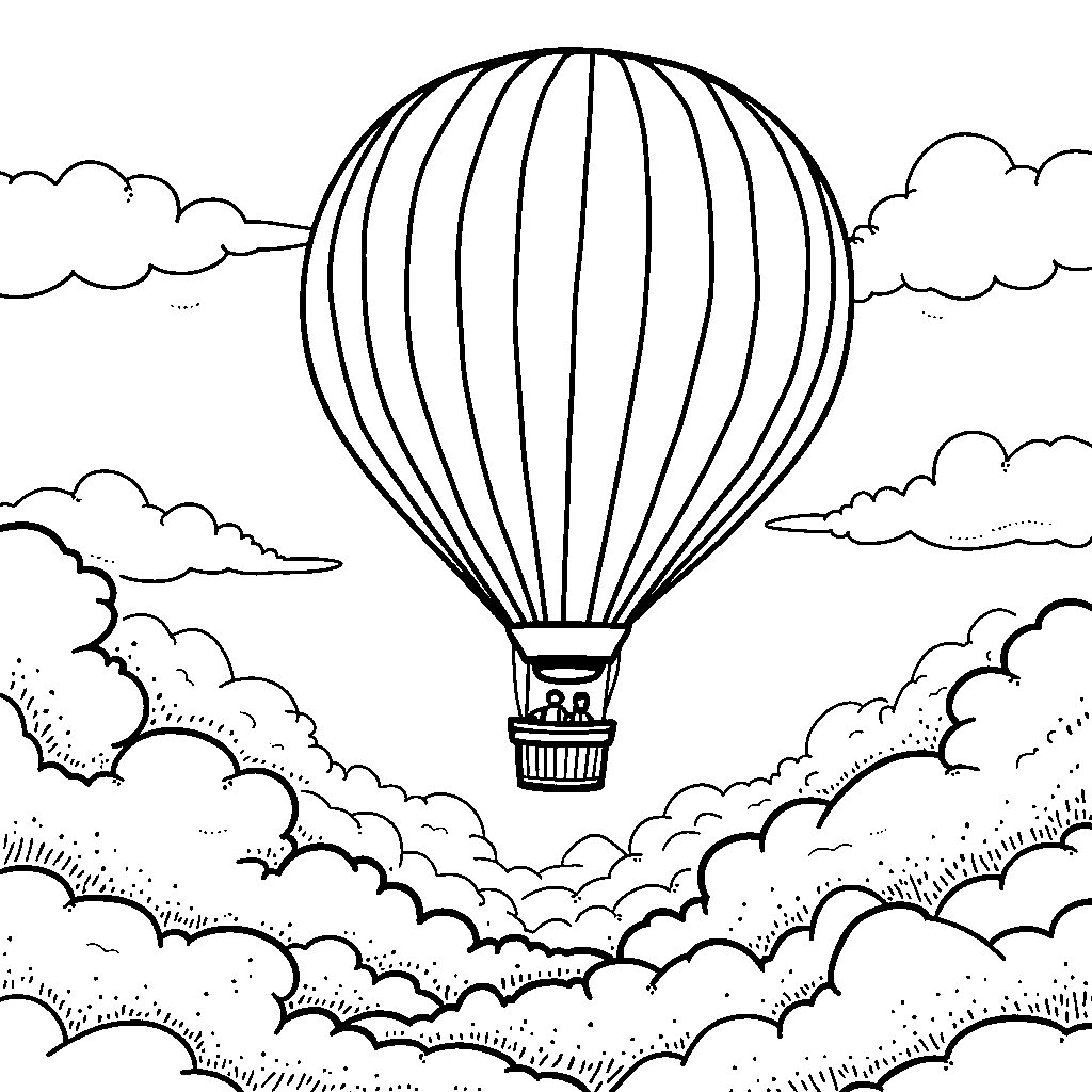 A dreamy hot air balloon floating above fluffy white clouds