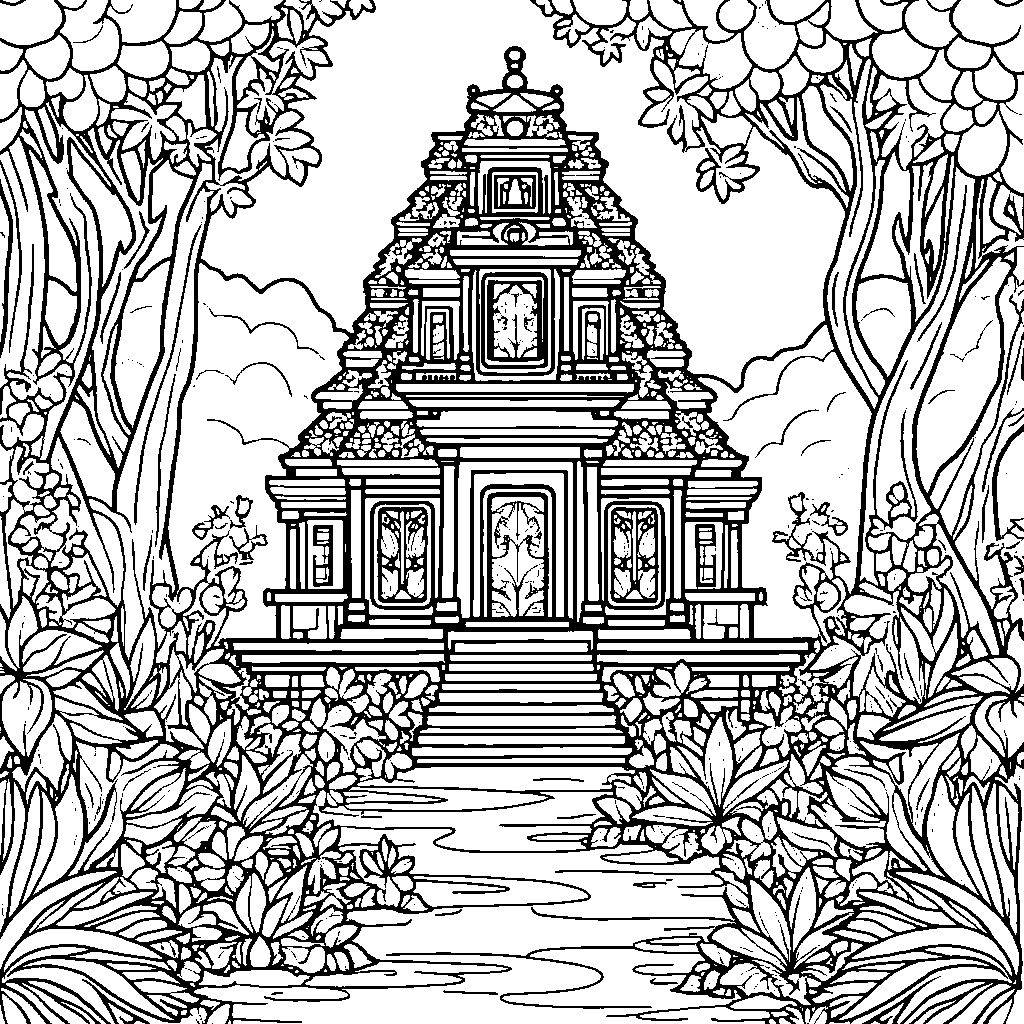 A mystical ancient temple hidden deep in the jungle