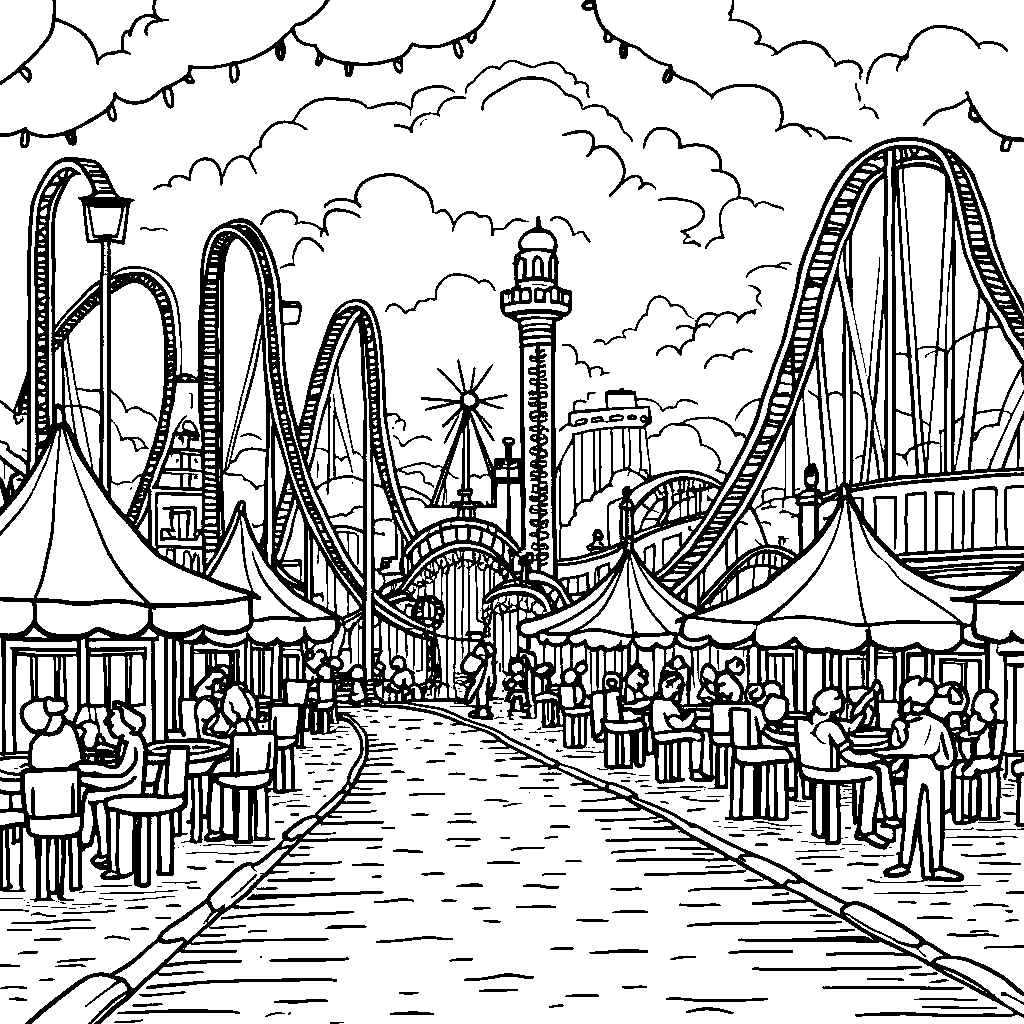 A thrilling amusement park with roller coasters and cotton candy