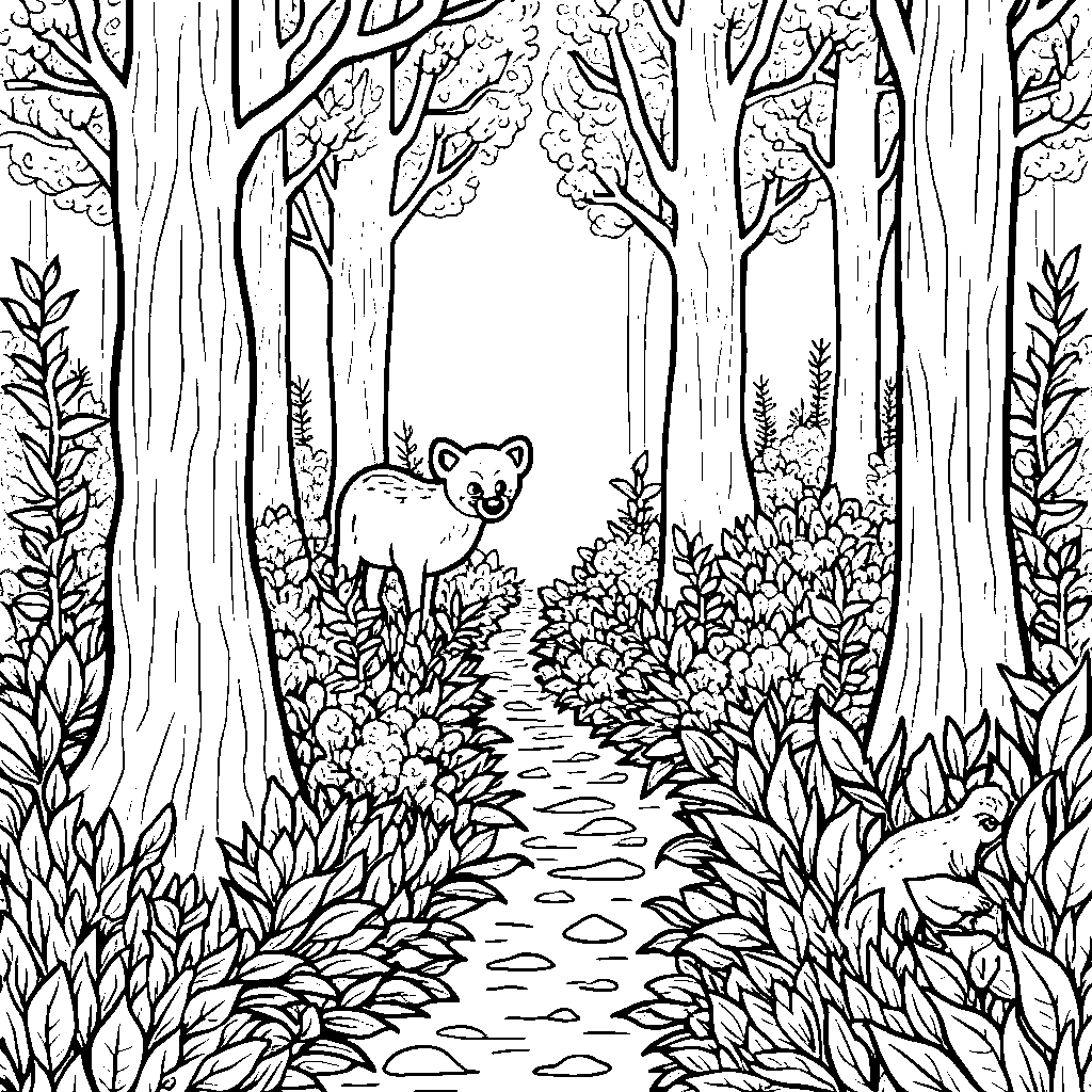 A leafy forest with hidden animals