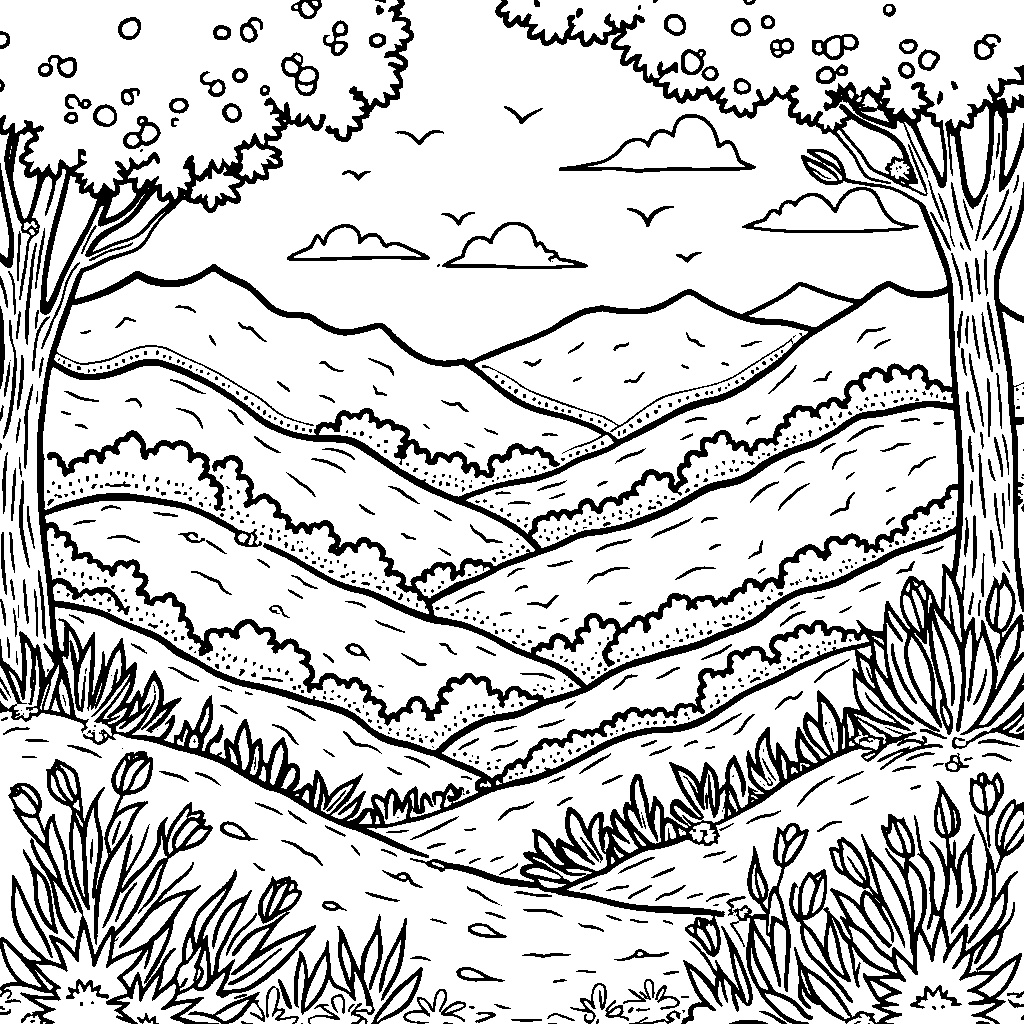 A leafy landscape with rolling hills