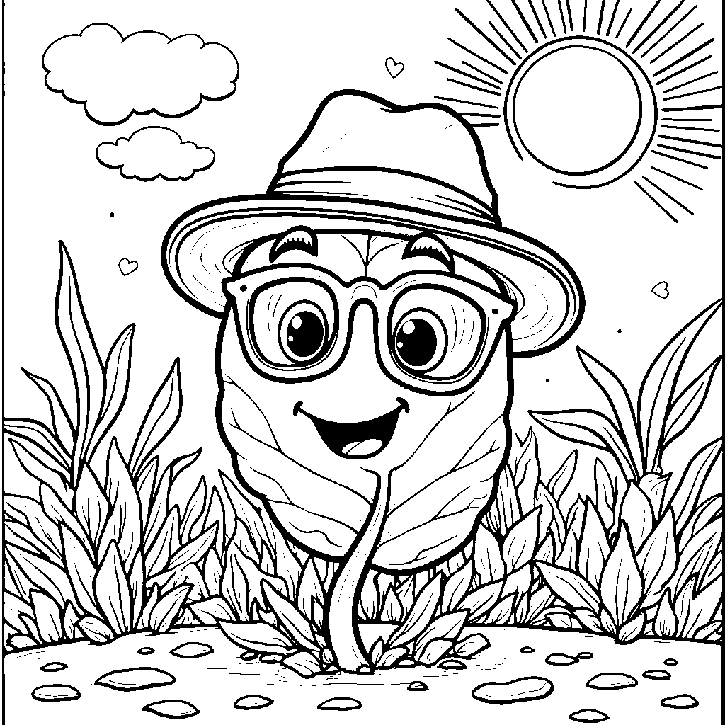 A smiling leaf with sunglasses and a hat