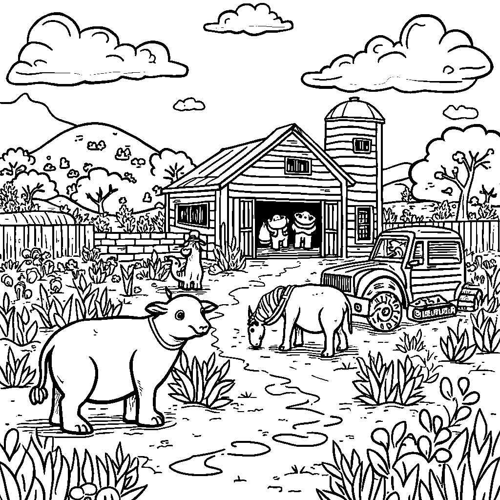 A Lego farm with animals and crops