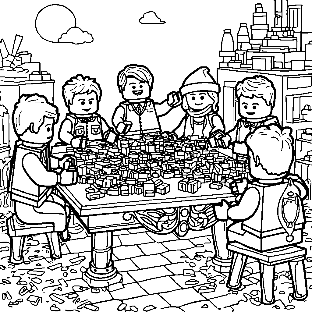 Lego artists creating a masterpiece