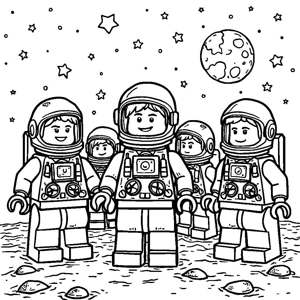 Lego astronauts exploring the moon's surface