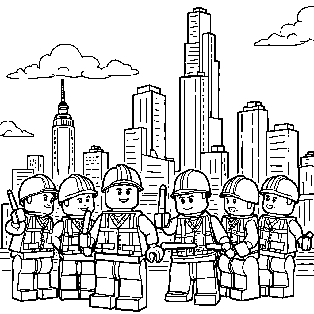 Lego builders constructing a new skyscraper