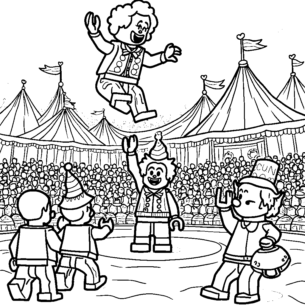 Lego clowns performing at a circus