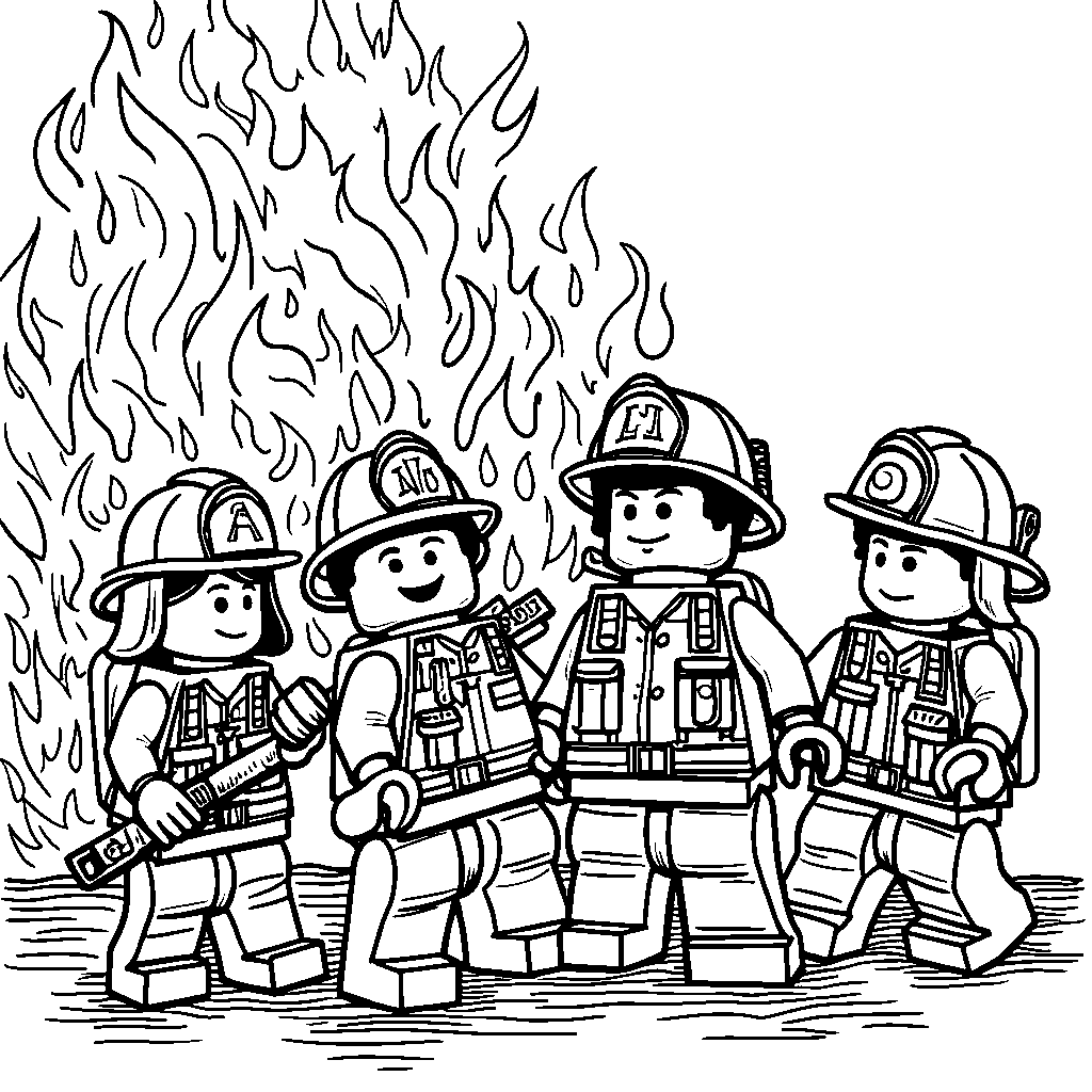 Lego firefighters putting out a fire