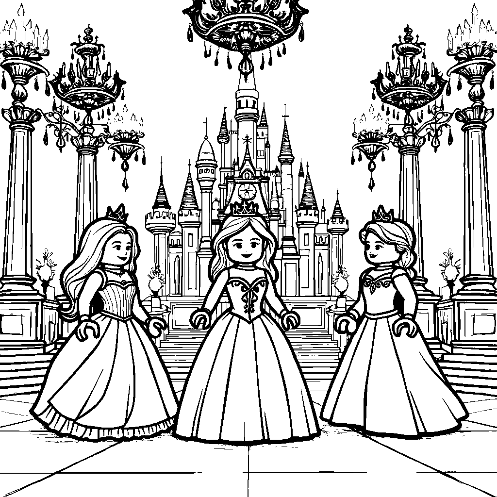 Lego princesses attending a royal ball