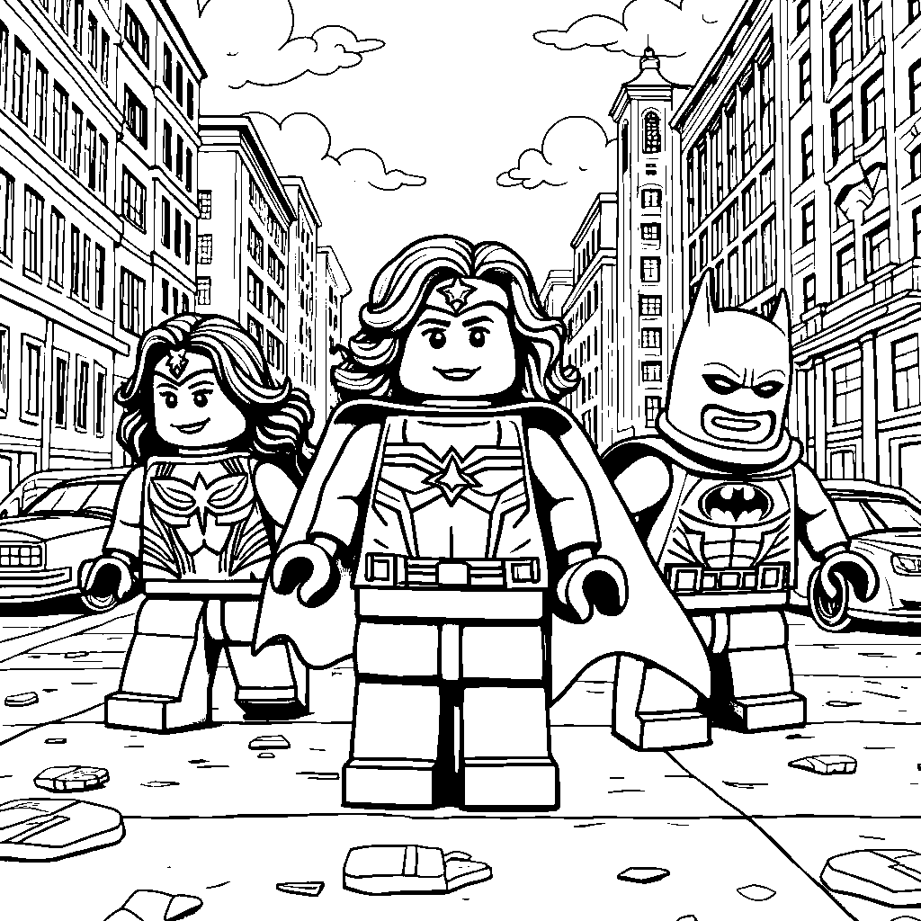 Lego superheroes saving the city from villains