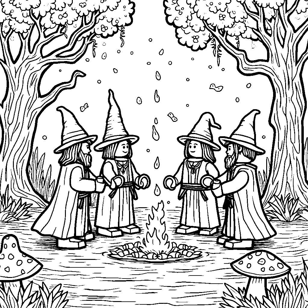 Lego wizards casting spells in a magical forest