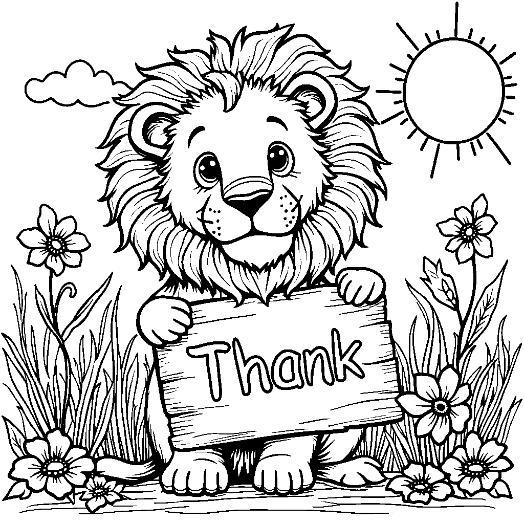 Lion holding a 'Thank You' sign