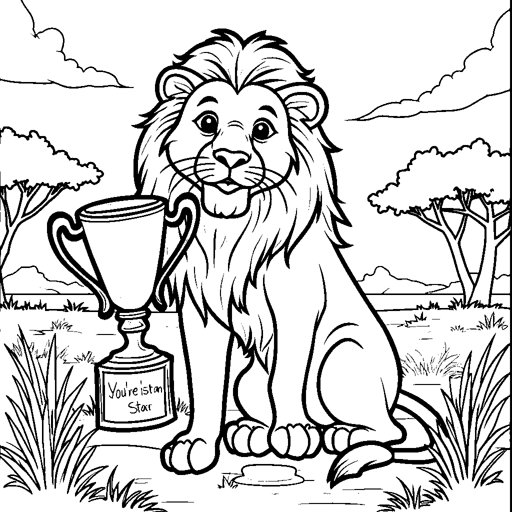 Lion holding a 'You're a Star' trophy